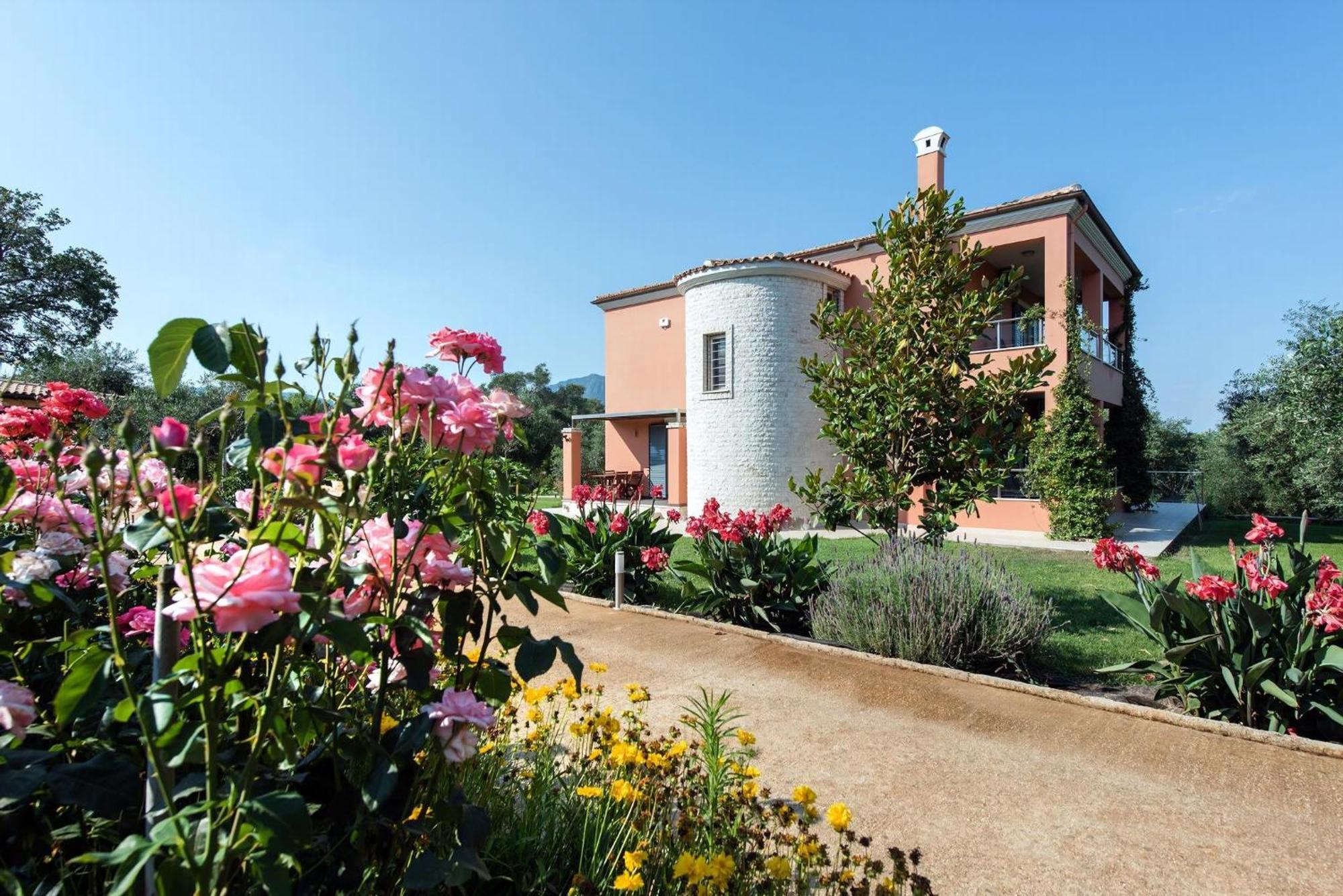 Contemporary Corfu Retreat 3 Bedrooms Girasole Artful Decor Lush Garden Tranquil Setting Dafnila